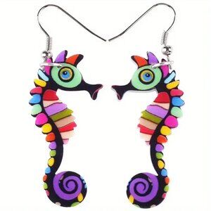 Adorable Colorful Acrylic Sea Horse Seahorse Dangle Earrings NEW
